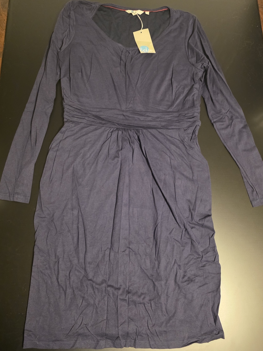 Women’s Navy Long-Sleeve Gathered Waist Dress